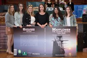 BA English with Publishing students with MA Publishing student Nathalie Denzey and the anthology's cover