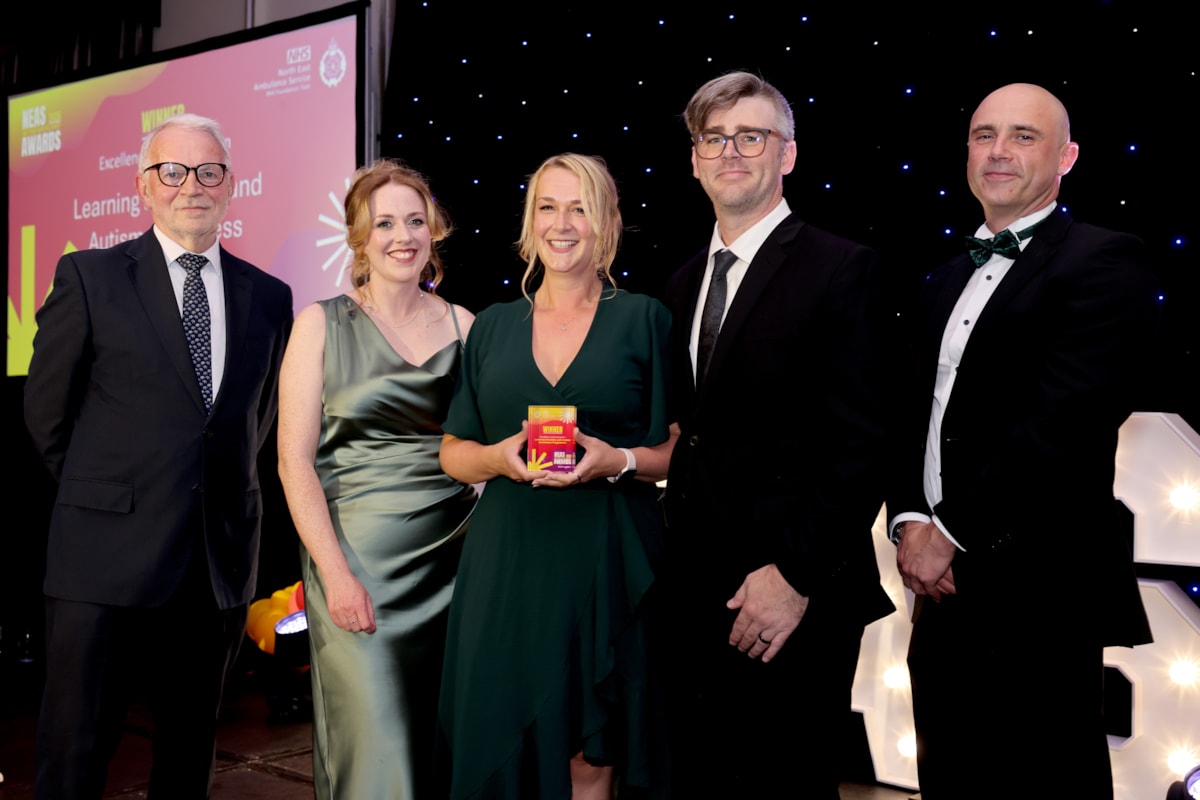 Innovation and excellence winners Amy Richardson, Victoria Langdale and Andrew Stanchfield with NEAS Chair Stuart Corbridge and Chief Executive Kev Scollay