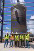 Photo 3: The ETU 3.0 reactor vessel was lowered into position using construction cranes and mounted on a support structure attached to the building’s foundation.