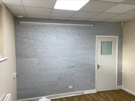 Acoustic panels completed in one of the rooms