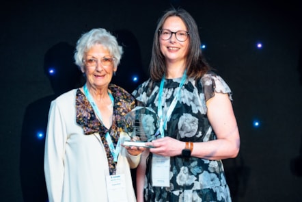 Tenant member of Moray Council's Tenant Editorial Panel, Liz McKnockiter (left) and Tenant Participation Customer Engagement Officer, Rebecca Irons (right) with the 'Good Practice in Communicating with Tenants and Residents' Award from the Tenant Participation Advisory Service Scotland Awards 2026.