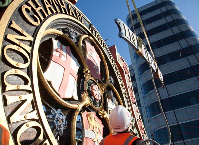 Historic cartouches return to Blackfriars station