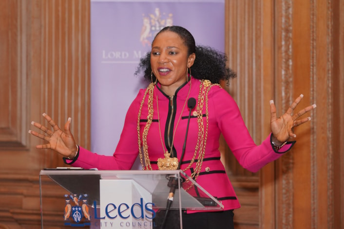 Reception 3: The Lord Mayor of Leeds, Councillor Abigail Marshall Katung, welcomes guests to the civic reception.