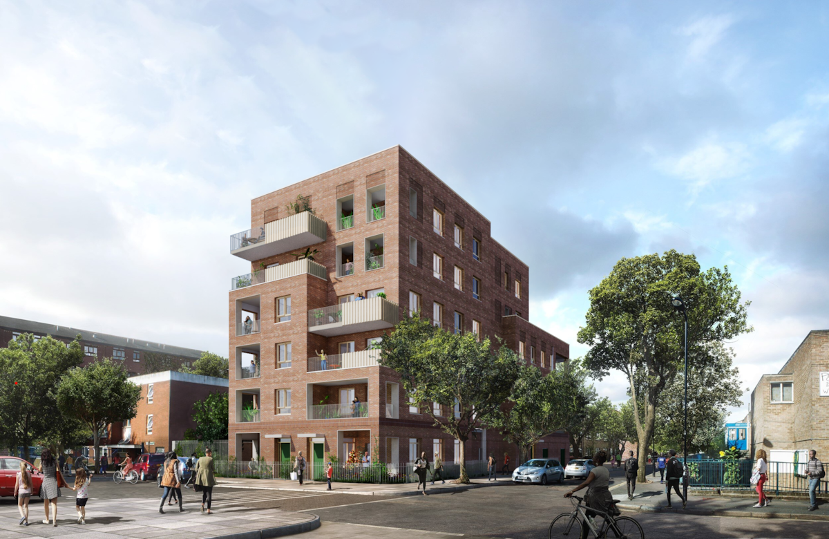 A computer generated image of a six storey apartment block