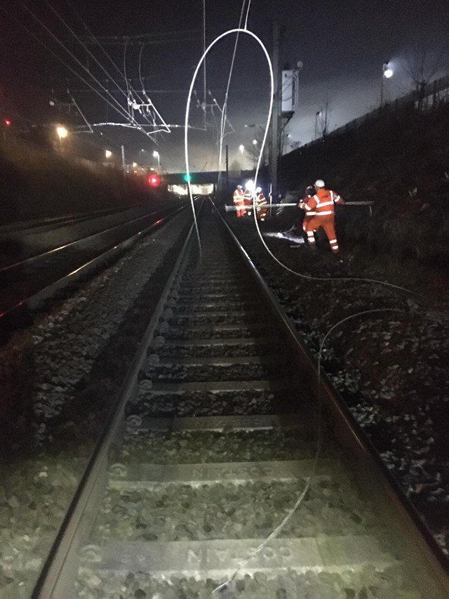 Damaged overhead line equipment near Harpenden