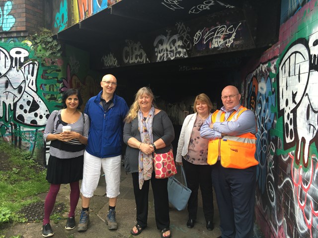 Julie James AM and the HigherStreet with Network Rail outside Pottery Street Subway