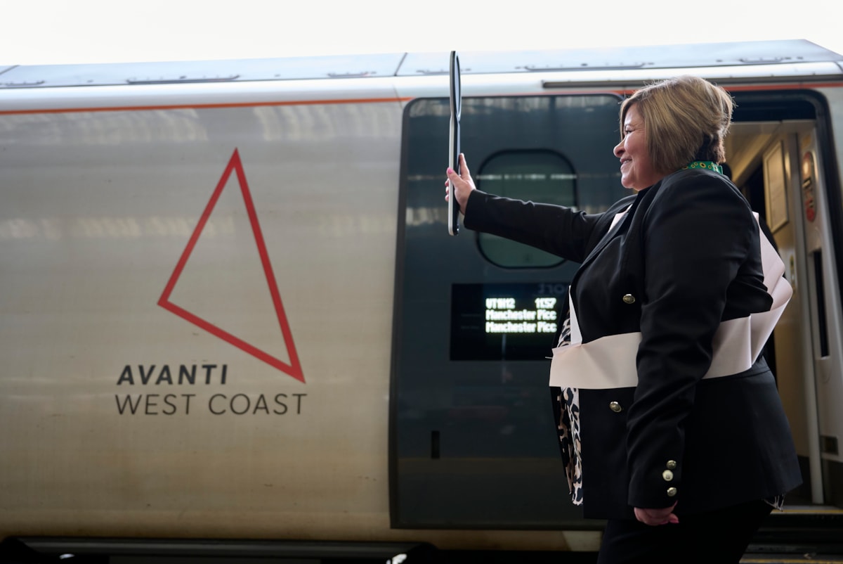 Karen Grimshaw, Avanti West Coast Station Manager at Stockport, dispatches her last train.