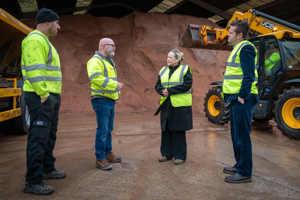 Finance Minister - talking with operators at gritter facility
