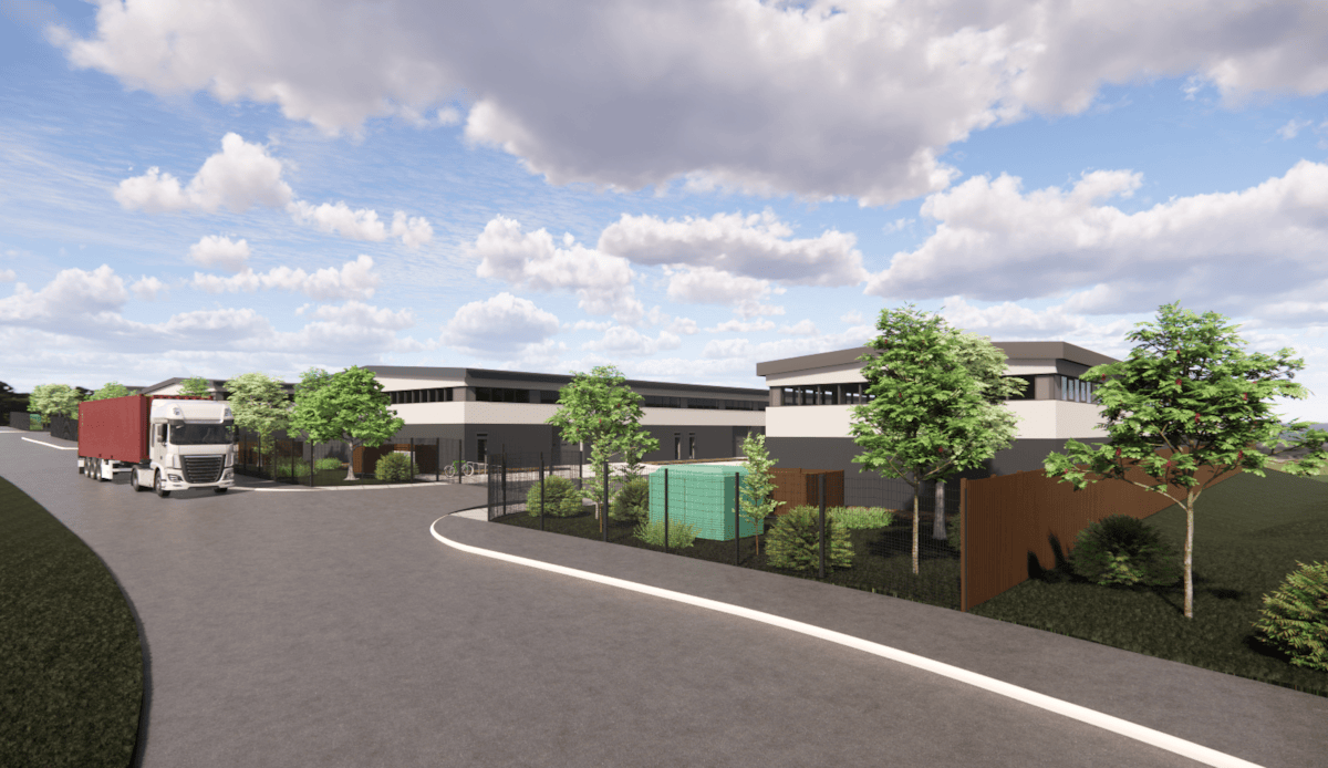 An artist's impression of how the industrial units at Parc Eirin will look