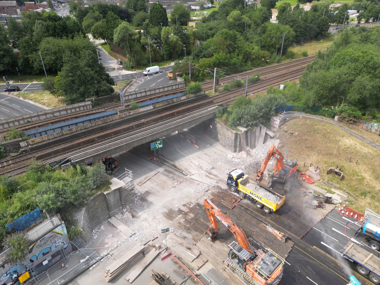 Armley Gyratory Wellington footbridge during demolition 3