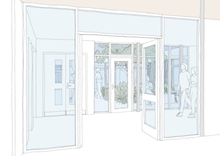 The original internal courtyard recreated with new planting and access from foyer and library - illustration created by Gollifer Langston Architects as part of the feasibility study for the Baden Powell site