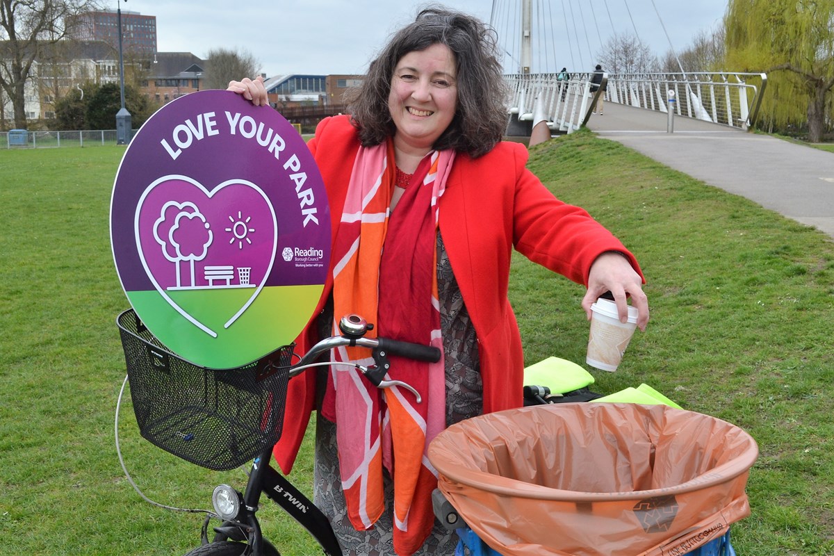 Adele supporting the 'Love Your Park' anti-litter campaign. Image taken in Christchurch Meadows