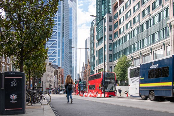 TfL Press Release - Bold changes transform Bishopsgate for people walking, cycling and using the bus: TfL Image - Transforming Bishopsgate