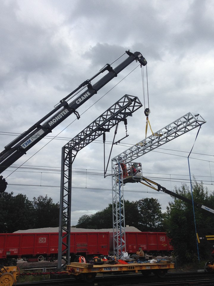 Chase line electrification - Walsall gantry being installed