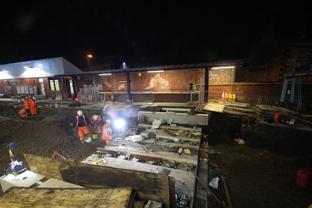 Engineers work through the night to replace the subway under the tracks at Chorley station