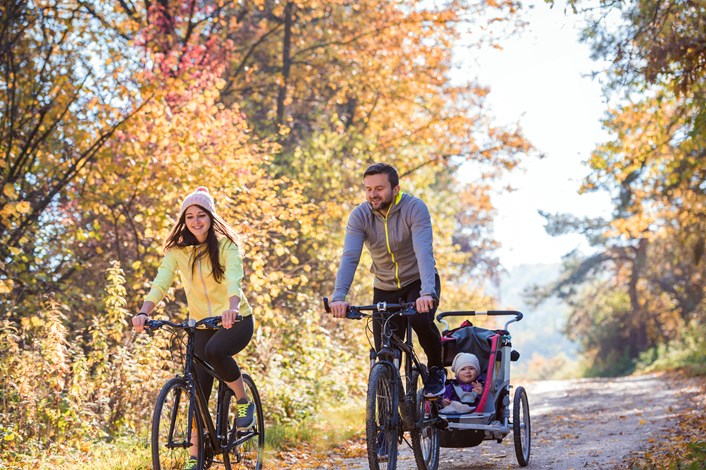 Young family cycling