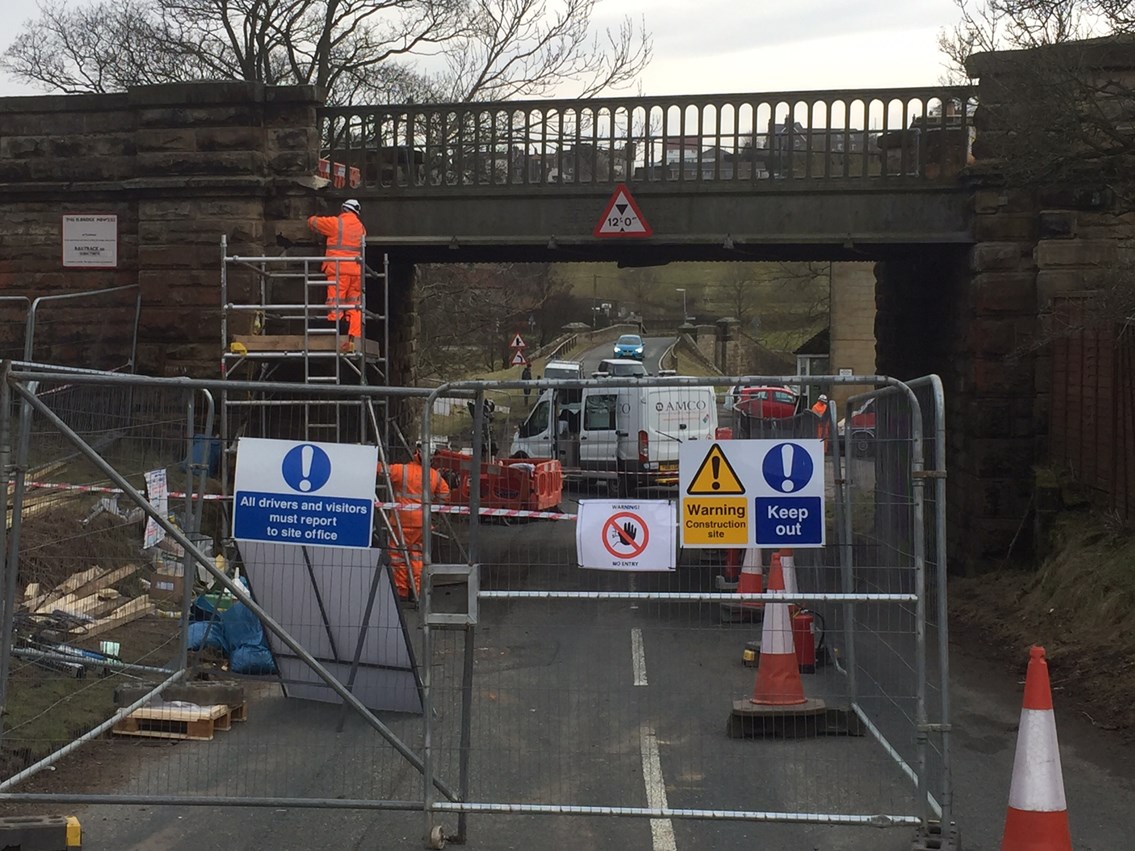 The railway bridge at Castleton Moor was struck by a vehicle on Monday 12 March 2018