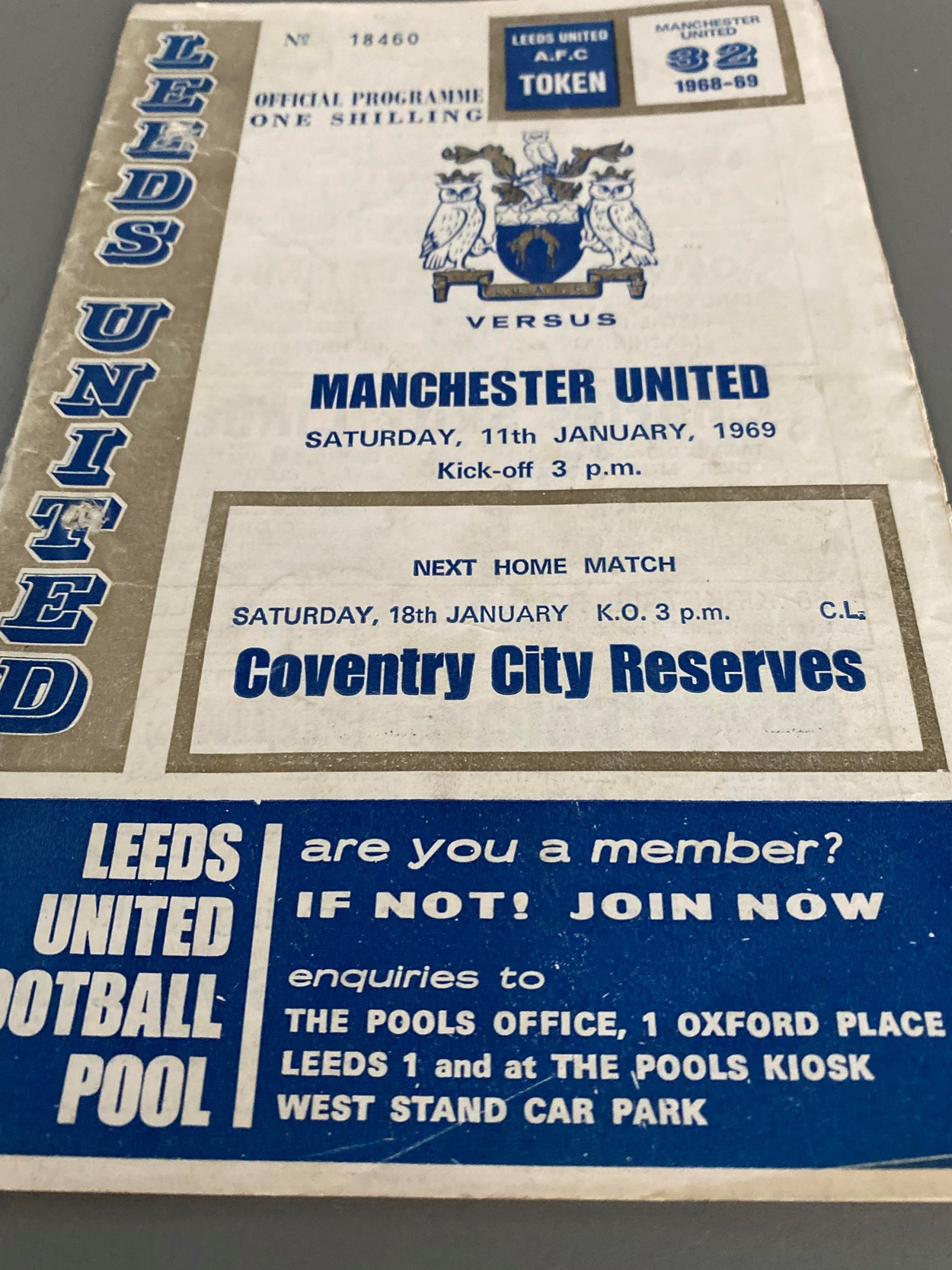 LUFC programme donation: A historic matchday programme from the club’s January 1969 meeting with arch-rivals Manchester United. The season saw Leeds win the First Division title for the first time in the club’s history.