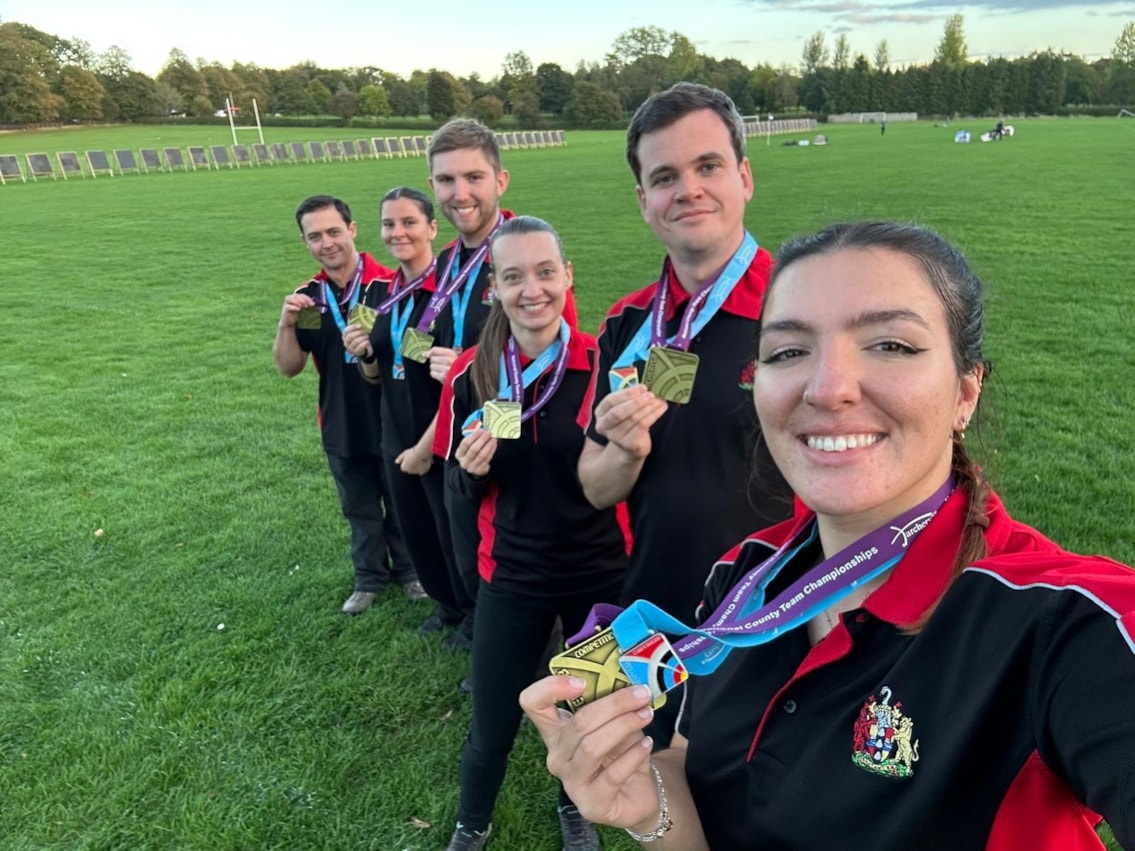 Bedfordshire County Team after winning the National County Team Championships. L-R Rene Bekker, Nicole Henniker, Thomas Foster, Sarah Russell, David Erwood, Illaria Knibb
