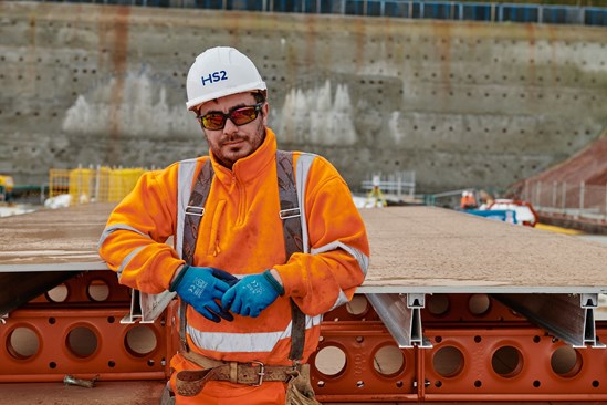 Worker at Long Itchington Woods south portal tunnel site: Credit: HS2 Ltd