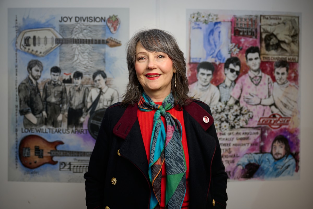 Artist, Viv Lally, created some of the artwork celebrating Stockport's rich music heritage.