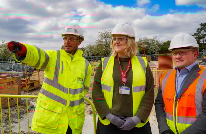 Middlecross 3: Ben Hall (Yorkshire area director for Morgan Sindall), Councillor Jess Lennox (Leeds City Council’s executive member for housing) and Liam Brook (project manager for Leeds City Council) at the Middlecross site.