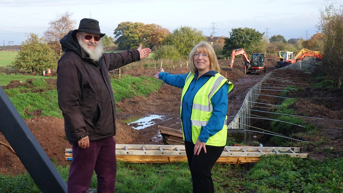 Funding secured for next stage of Lichfield Canal restoration: Peter Buck (Engineering) and Carole Mills (Chair) celebrating the grant award in November last year (2022)