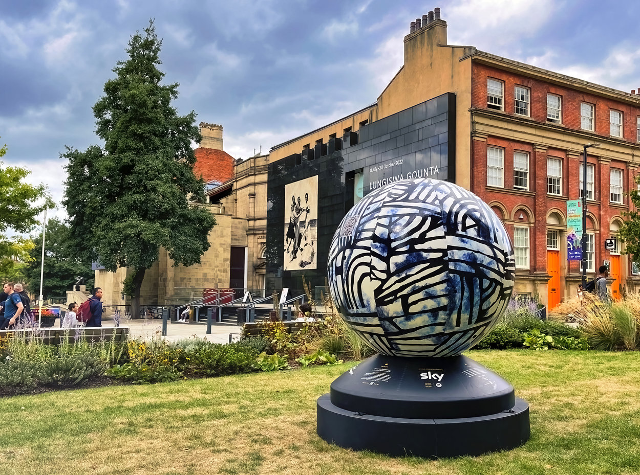 The World Reimagined: One of the World Reimagined Globes in place in Leeds.