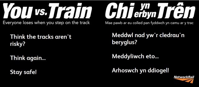 Wales and Borders route of Network Rail calls on young people to access safety videos online: You vs Train Bilingual