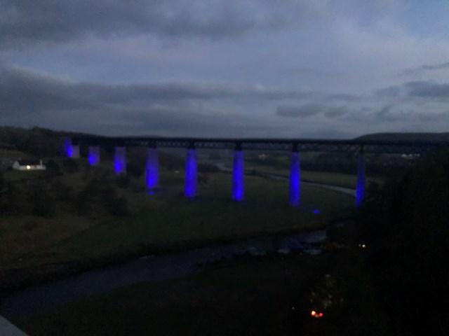 Findhorn Viaduct Lit up Blue