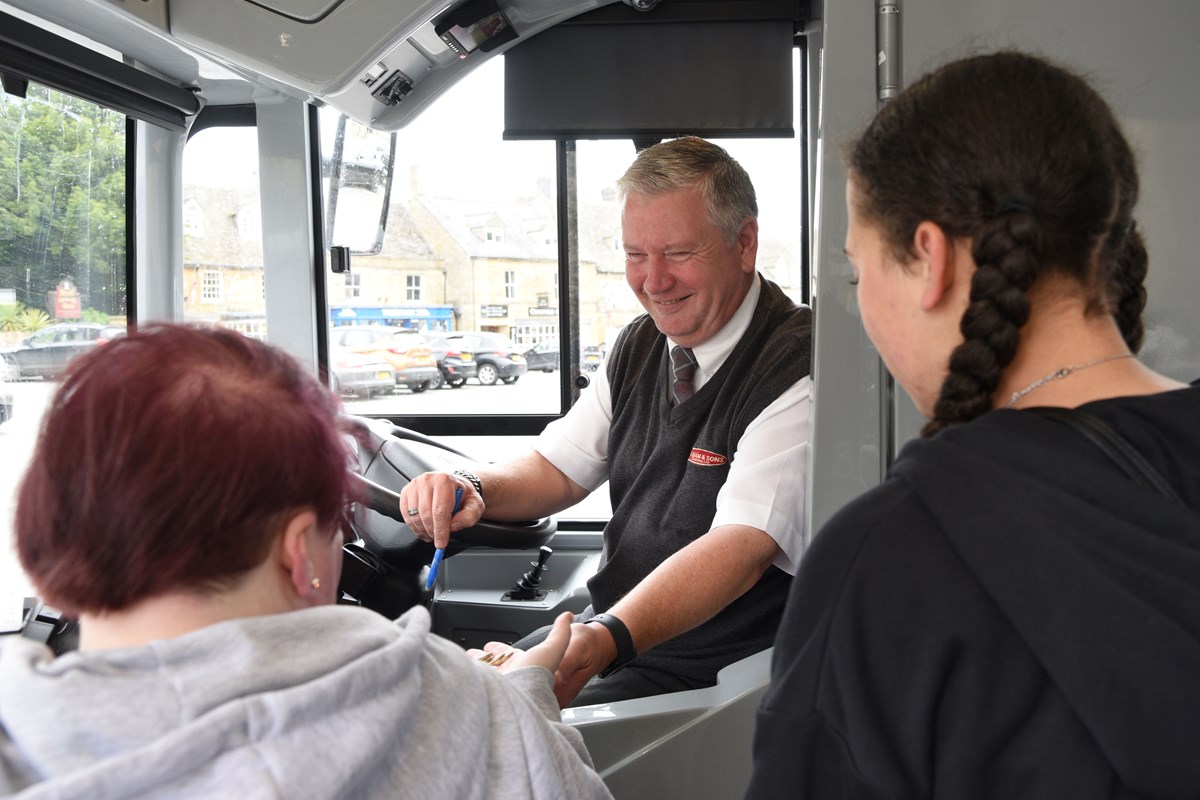 Passengers buy a ticket on a Pulham & Sons bus in the Cotswolds. Pulhams, a long established bus and coach operator in Gloucestershire, Oxfordshire and Warwickshire, has been bought by The Go-Ahead Group.