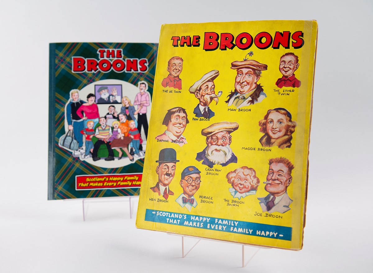 The first ever Broons annual (foreground) and the 2024 annual (background)