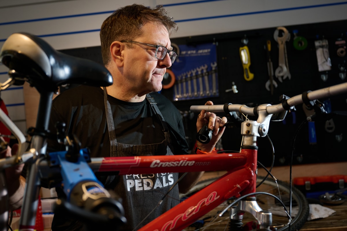 Preston Pedals volunteer mechanic, Dave, is part of the team who delivers the cooperative's bike repairs and servicing