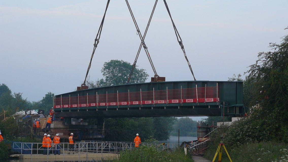 Selby Canal bridge 2: New bridge is lowerd into place