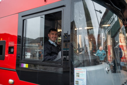 Deputy Minister for Transport Mark Hooper at the launch of 30 new TrawsCymru buses in Aberystwyth-6