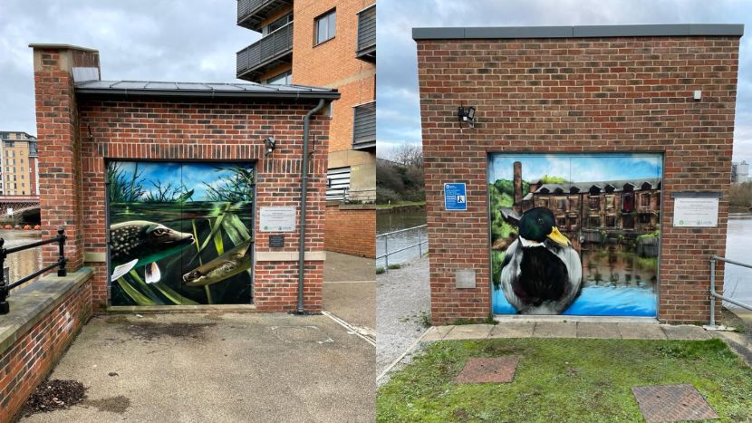 Striking new murals highlight industrial heritage and wildlife protected by the Leeds Flood Alleviation Scheme: Doors Press Release