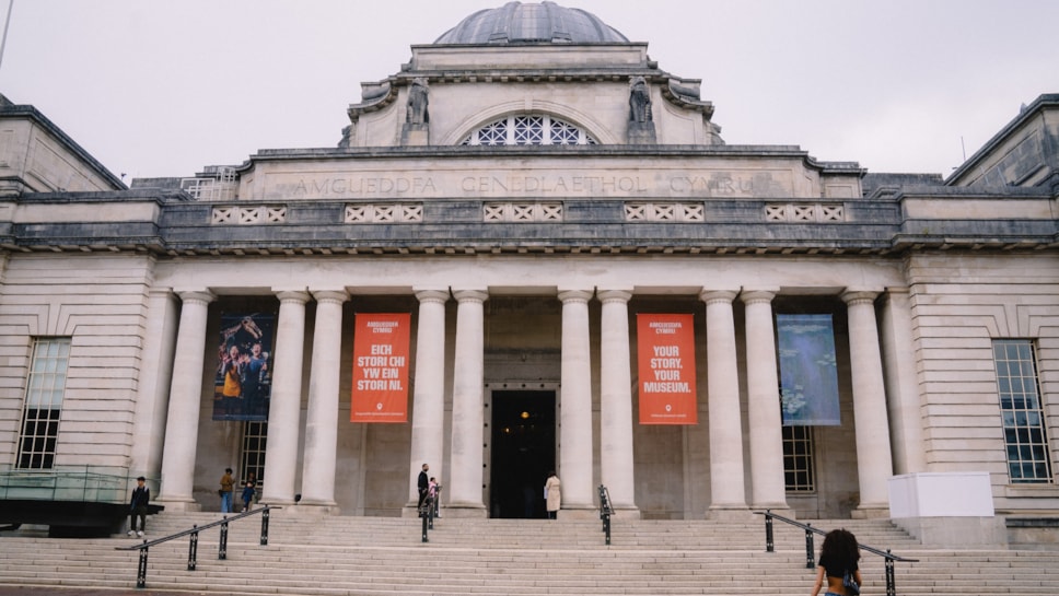 A view outside as visitors head into the National Museum Cardiff.