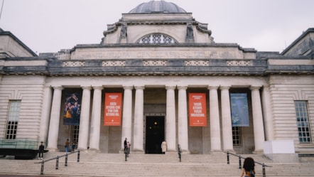 A view outside as visitors head into the National Museum Cardiff.