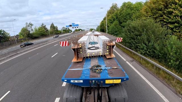 Greek Street bridge beam on the back of a lorry headed to Stockport August 2025: Greek Street bridge beam on the back of a lorry headed to Stockport August 2025