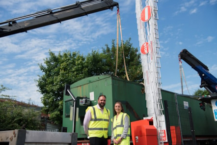 Andrew Cullen and Kayliegh Ingham with fuel tank prepared for lifting