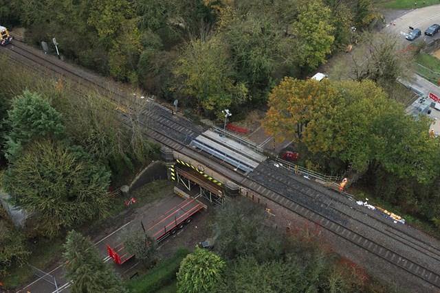 Railway bridge repaired to reconnect Leicester and Peterborough: Repairs almost complete at Fosters Bridge in Ketton - taken 22 November 2022