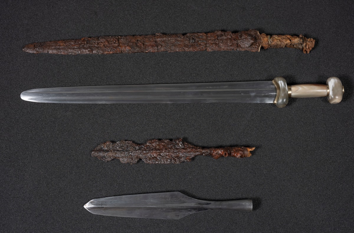 Marshill sword, spearhead and replicas. Photo © Neil Hanna
