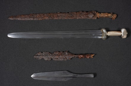 Marshill sword, spearhead and replicas. Photo © Neil Hanna