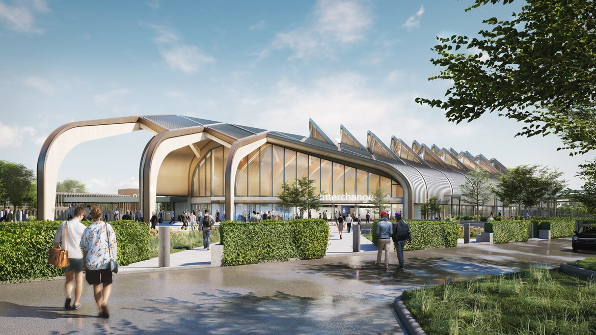 HS2 launches innovative virtual exhibition to showcase commitment to tackle climate change: Interchange Station exterior April 2020