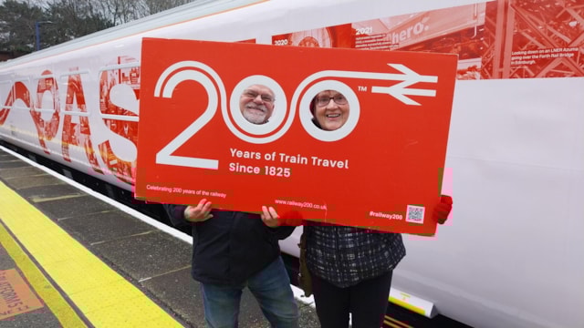 Richard and Mags Wylie outside the Inspiration train at Southampton Central: Richard and Mags Wylie from Fareham who visited the Inspiration train on Monday 15th December