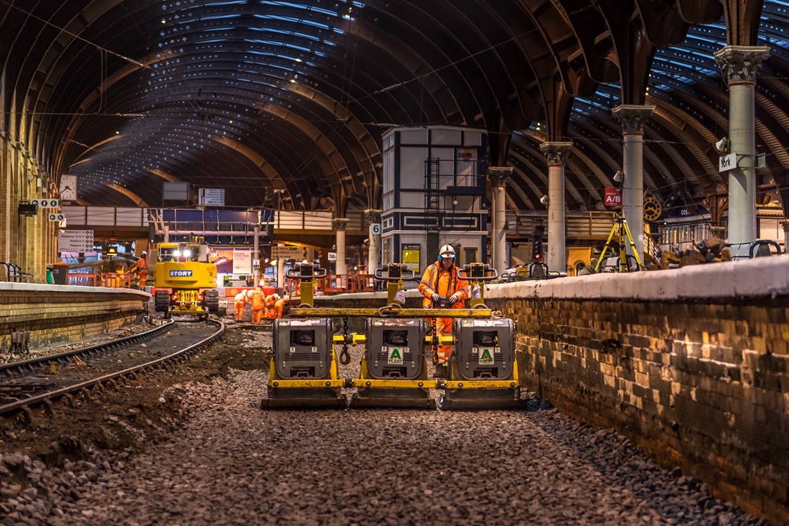 Christmas Day work underway to replace track that was installed in 1947 at Platform Six at York to allow new Azuma trains to use it without restriction 3