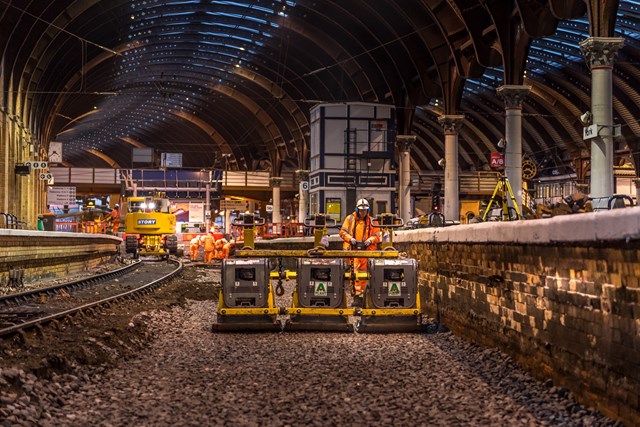 Christmas Day work underway to replace track that was installed in 1947 at Platform Six at York to allow new Azuma trains to use it without restriction 3