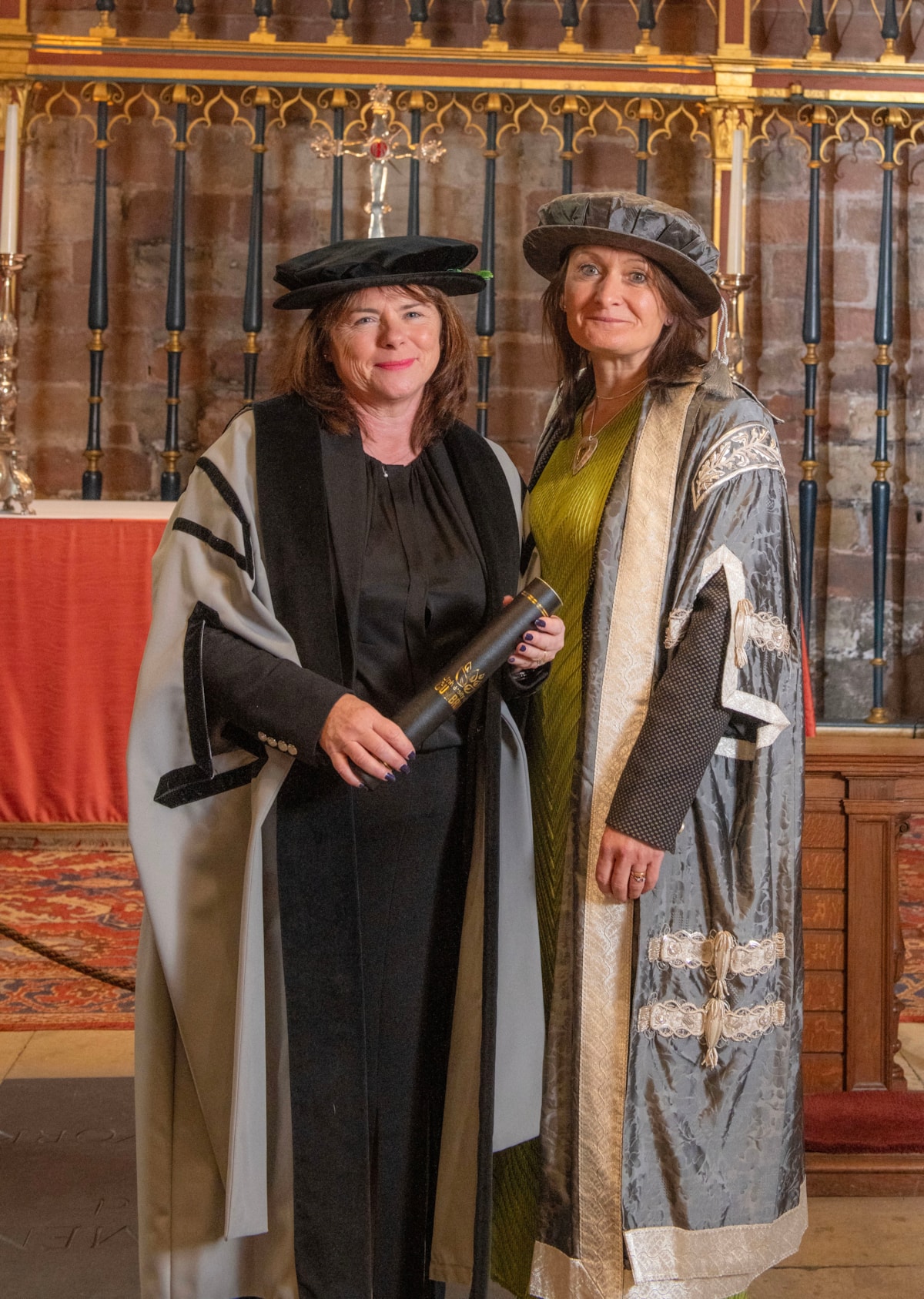 l-r: Michelle Skeer QPM OBE, latest Honorary Fellow of University of Cumbria, alongside university vice chancellor Professor Julie Mennell DL, 21 November 2024