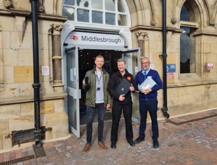Donations to Furbd. L-R Steve Gilder, Environment Delivery Lead at TPE, David Thomas from Furbd and Austin Henry Duty Station Manager at TPE
