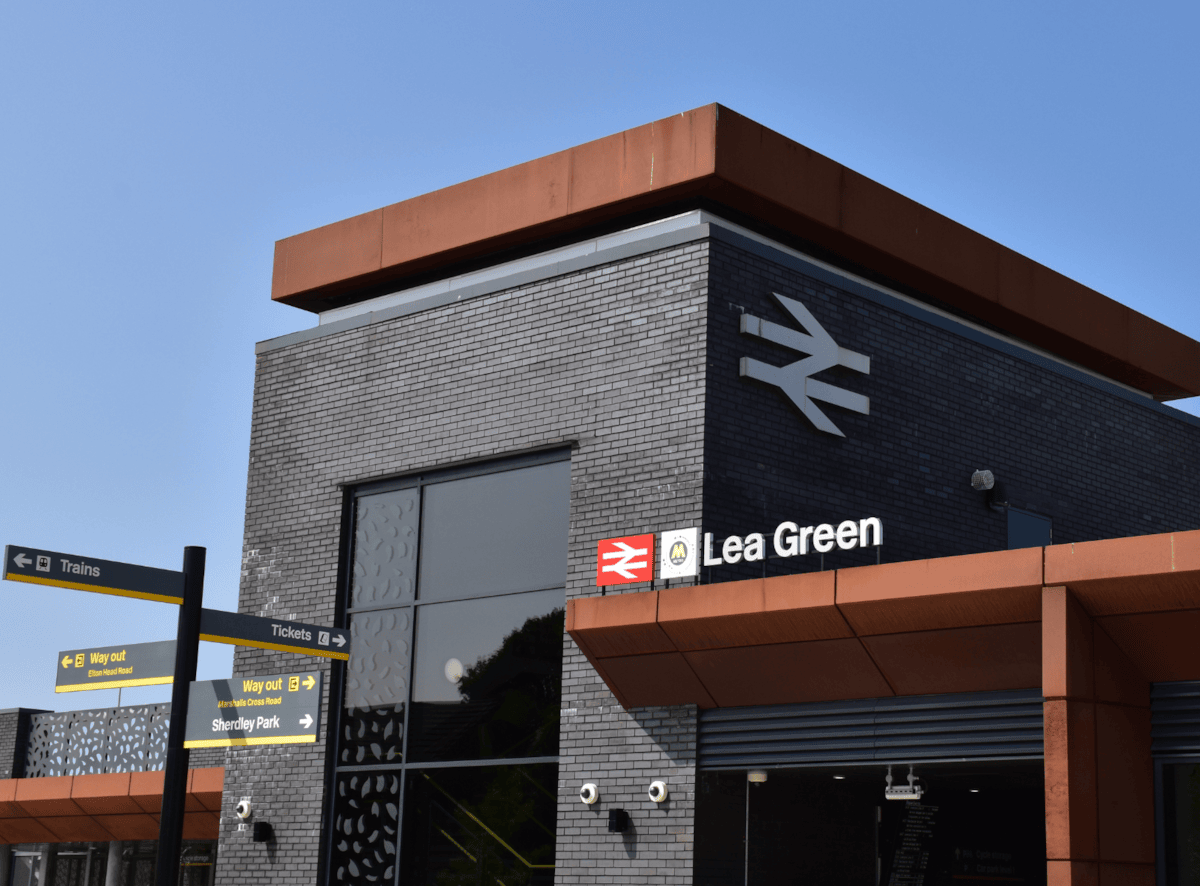 An image of the new building at Lea Green station